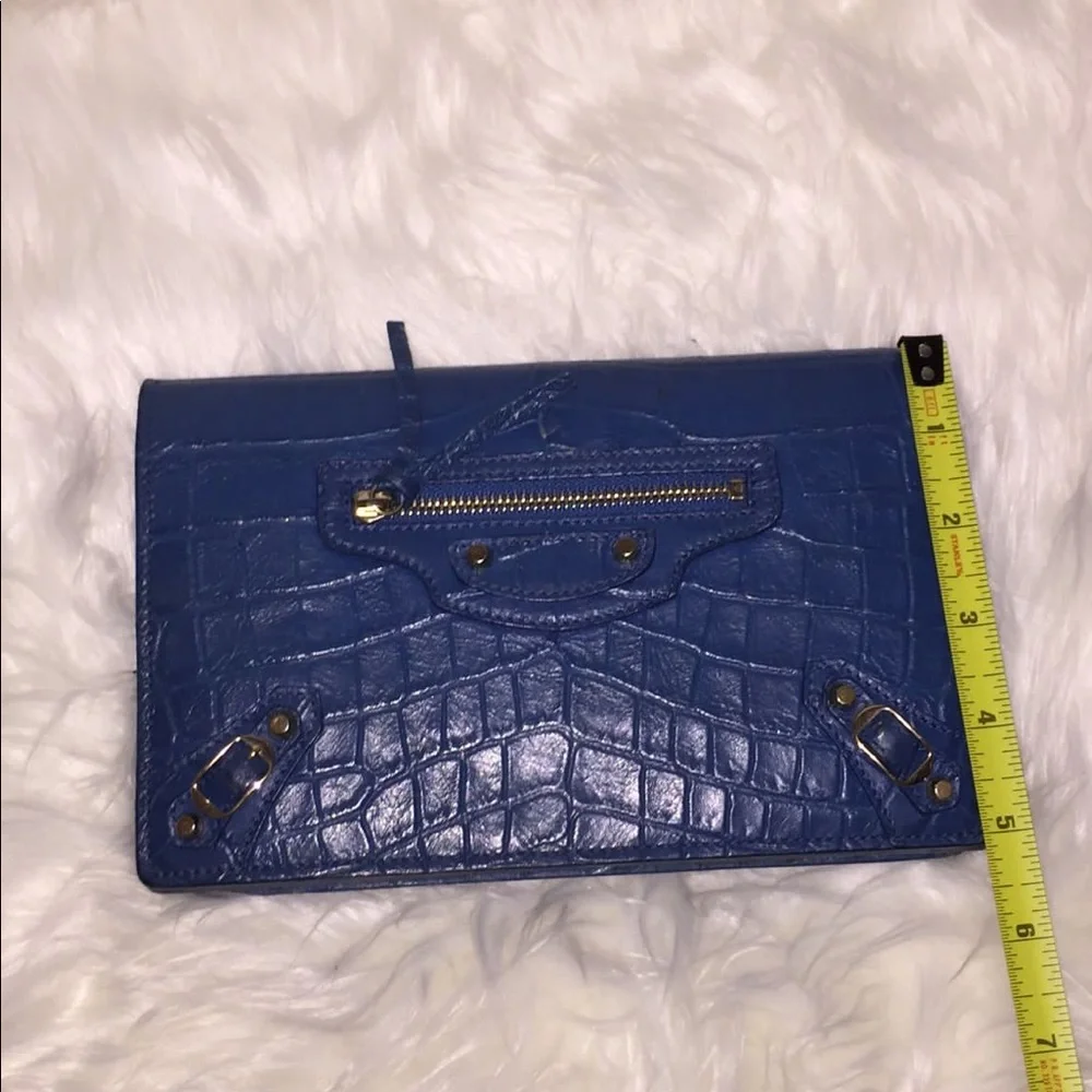 Balenciaga Blue Crocodile Embossed Leather Wallet on Chain Bag - Picture 9 of 11